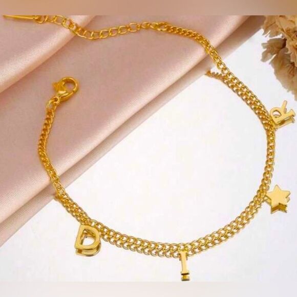 XMAS SALE 18k Stamped Gold Filled Dior Charm Bracelet - Picture 2 of 6
